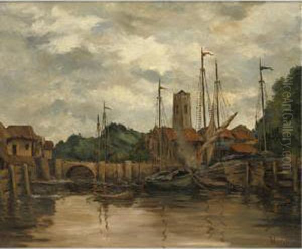 Quiet Harbor Oil Painting by Theodore Wendel