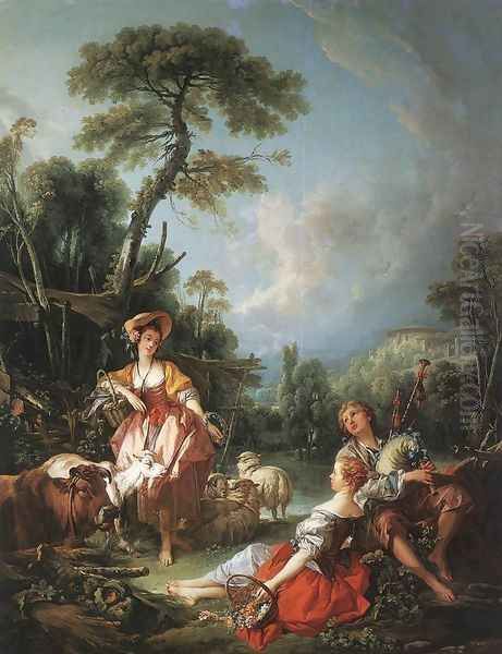 A Summer Pastoral Oil Painting by Francois Boucher