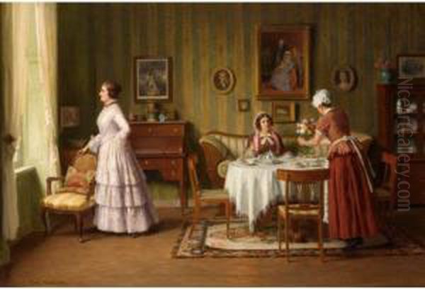 Tea Time Oil Painting by Carl Wendling