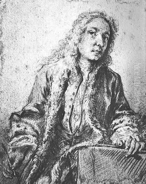 Drawing after a lost Self-Portrait of Watteau Oil Painting by Francois Boucher