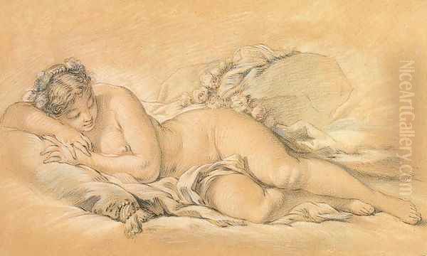 Young woman lying Oil Painting by Francois Boucher