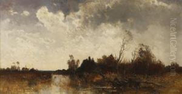 Entenjagd In Herbstlicher Moorlandschaft Oil Painting by Joseph Wenglein