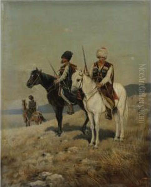 Cossacks On Horseback Oil Painting by Karl Bodganovich Venig