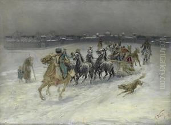 Ice Skating Oil Painting by Karl Bodganovich Venig