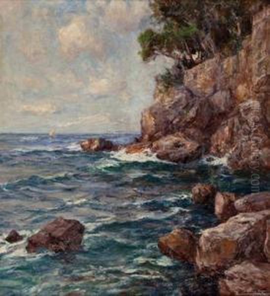 Felsenkuste Auf Capri Oil Painting by Albert Wenk