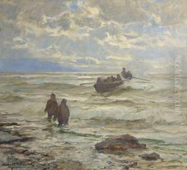 Auslaufendes Fischerboot Oil Painting by Albert Wenk