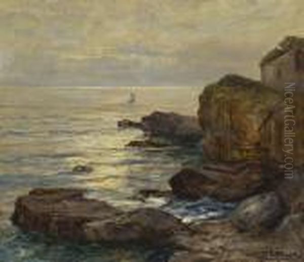 Felsenkuste Bei Nervi Oil Painting by Albert Wenk