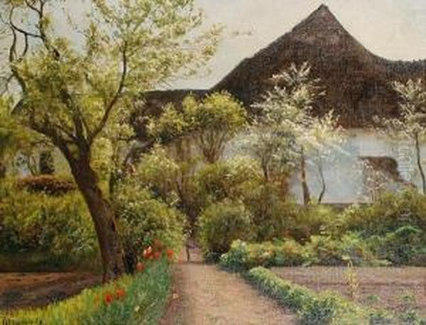 The Cottage Garden Oil Painting by Emile August Theodor Wennerwald