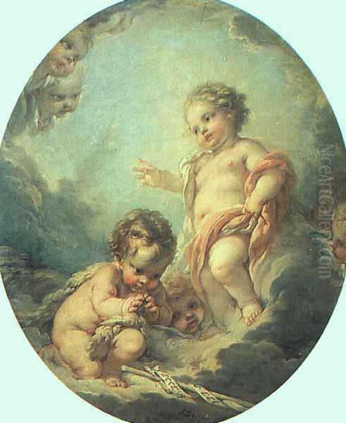 Christ and John the Baptist as Children 1758 Oil Painting by Francois Boucher