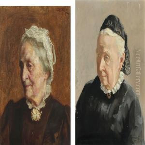 Portraits Of The Sisters Kirstine And Matha Steinthal Oil Painting by Carl Wentorf