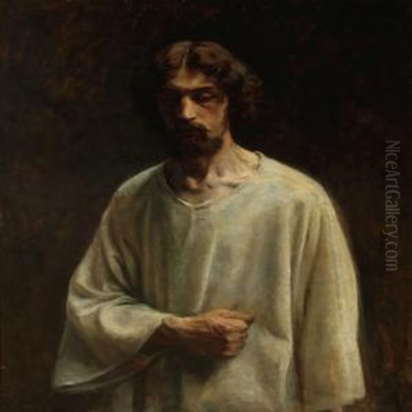 A Man In White Tunic Oil Painting by Carl Wentorf