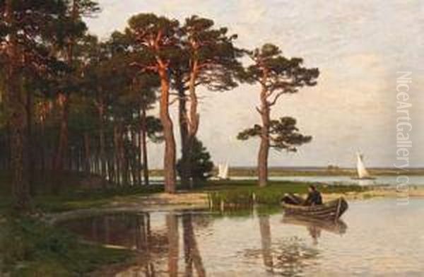 Lagoon Landscape By The Baltic Sea Oil Painting by Julius Wentscher