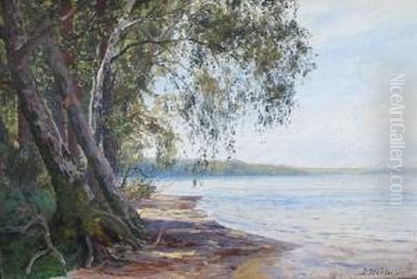 Baumbestandene Uferlandschaft Oil Painting by Julius Wentscher