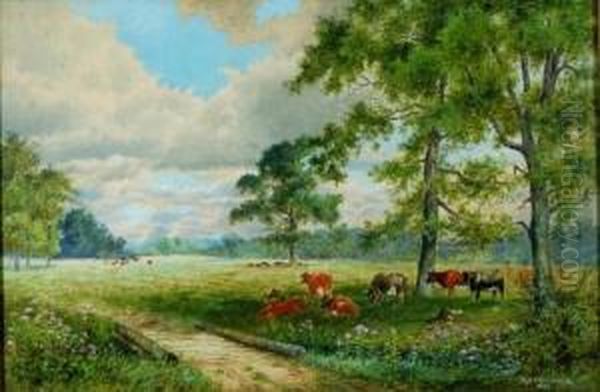 Grazing Cattle Oil Painting by Daniel F. Wentworth