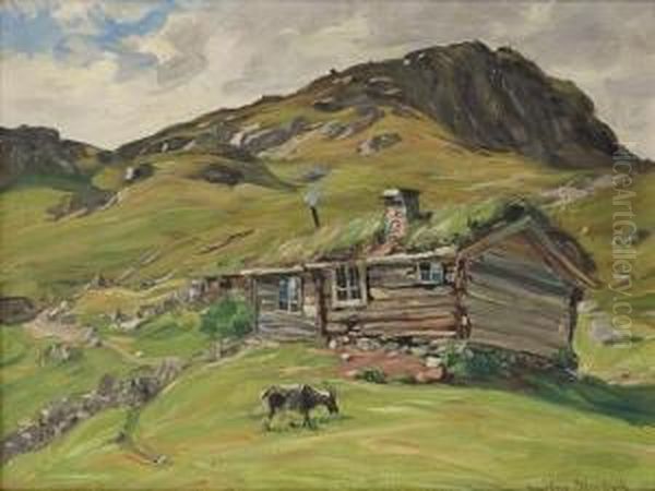 Seter Med Geit Oil Painting by Niels Gustav Wentzel