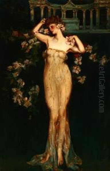 Flora, Belle Epoch Woman In Semi-transparent Gown Oil Painting by Albert B. Wenzell