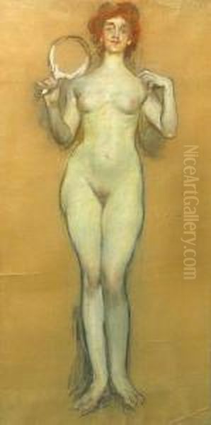 Standing Female Nude Oil Painting by Albert B. Wenzell