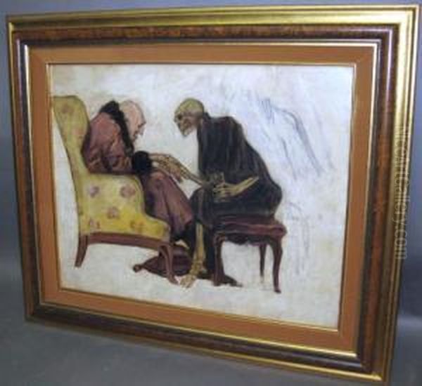 An Old Man And Death Oil Painting by Albert B. Wenzell