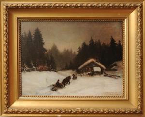 Winter Scene Oil Painting by Oscar Wergeland