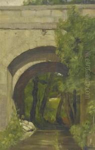 Forest Landscape With A Bridge Oil Painting by Ludwig Werlen