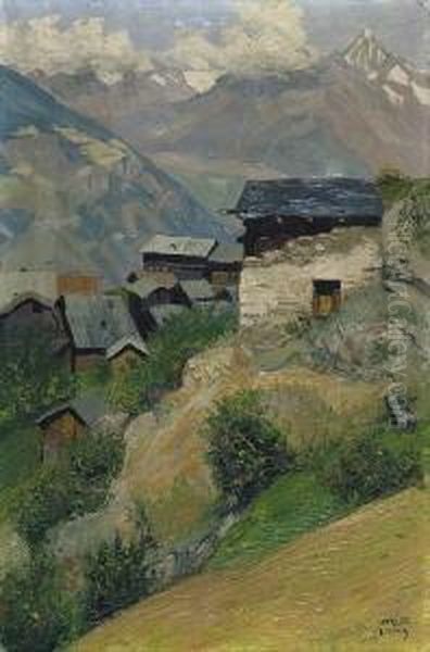 Dorf Im Gebirge. Oil Painting by Ludwig Werlen