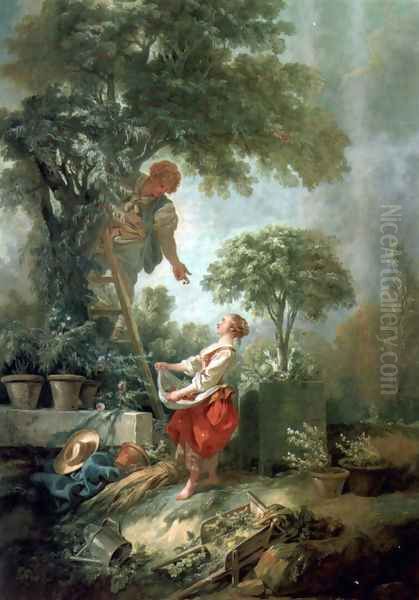 Landscape with Kirschpflückerin Oil Painting by Francois Boucher