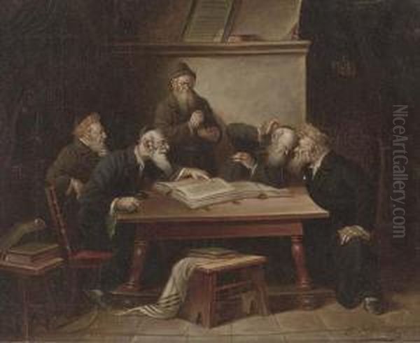 Rabbis In A Debate Oil Painting by B. Werner