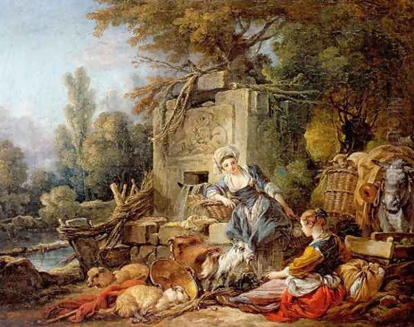 Resting at the fountain Oil Painting by Francois Boucher