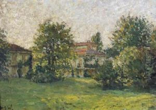 Sonnige Gartenpartie In Mailand. Oil Painting by Heinrich Ferdinand Werner