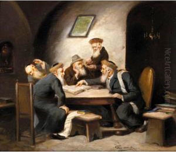 The Talmud Discussion Oil Painting by Hermann Werner