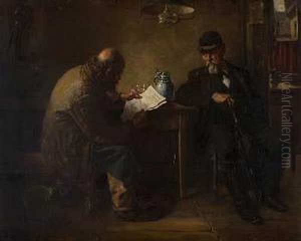 Der Brief (inder Wirtsstube) Oil Painting by Reinhold Werner