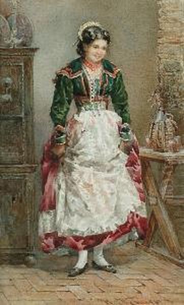 A Lady In Roman Costume Oil Painting by Reinhold Werner