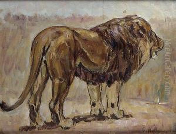 Lion Oil Painting by Gustav Wertheimer