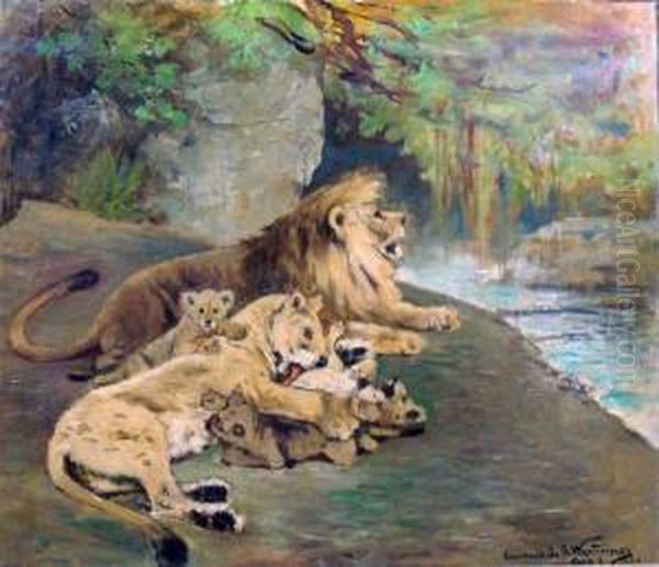 Une Famille De Lions Oil Painting by Gustav Wertheimer