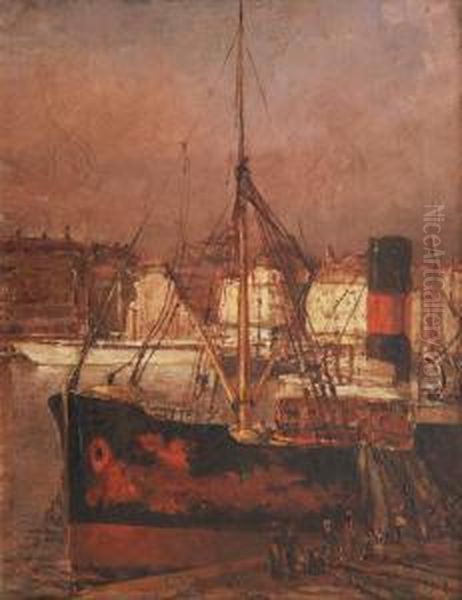 Bateaux A Quai Dans Le Port De Marseille by Emile Auguste Wery