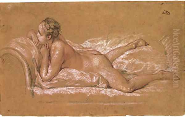 A female nude reclining on a chaise-longue Oil Painting by Francois Boucher