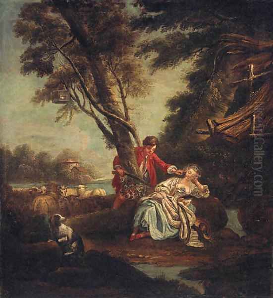 Amorous shepherds in a landscape Oil Painting by Francois Boucher