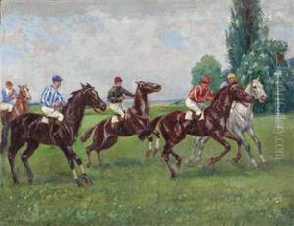 Jockey-pferderennen Oil Painting by Alfred Wesemann