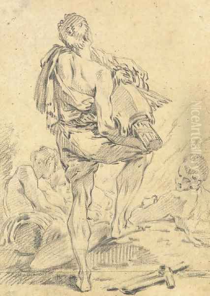 A Roman man carrying fasces and arms, seen from behind Oil Painting by Francois Boucher