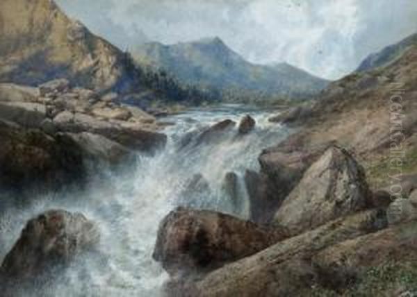 Waterfall In Norway Oil Painting by Edgar E. West