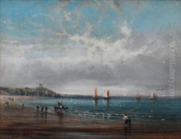 Beach Scene Withfigures And Boats Oil Painting by Edgar E. West