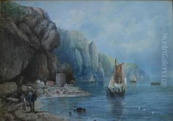 Coastal Scene With Fishing Boats Oil Painting by Edgar E. West