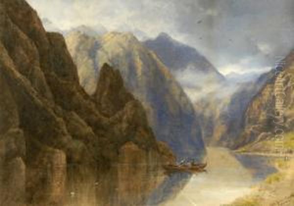 Norwegian Fjord Oil Painting by Edgar E. West