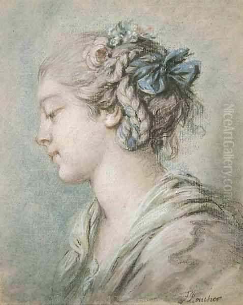 Head of a young girl turned to the right Oil Painting by Francois Boucher