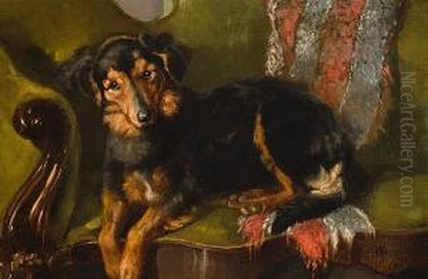 A Black And Tan Collie Oil Painting by Joseph Walter West