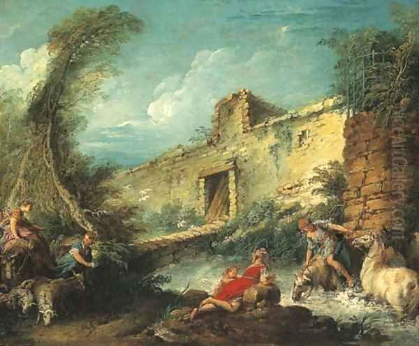 Le passage du gue Oil Painting by Francois Boucher