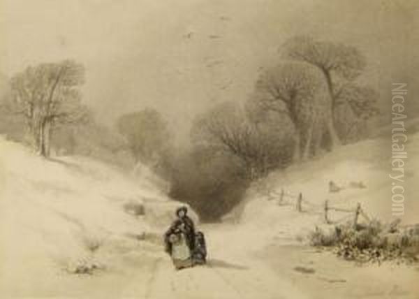 Snow Scene Oil Painting by R.W . West