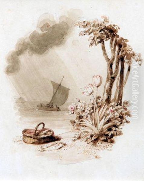 Vignette Sailing Boat Oil Painting by Richard Westall