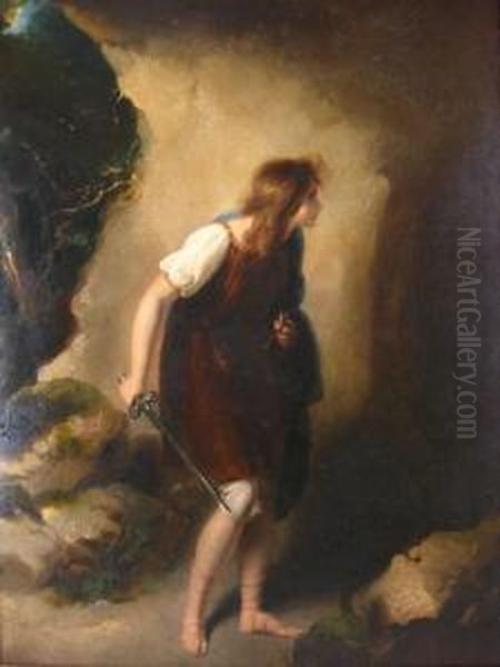 Allegorical Scene Of Youth & Sword Near Cave Oil Painting by Richard Westall