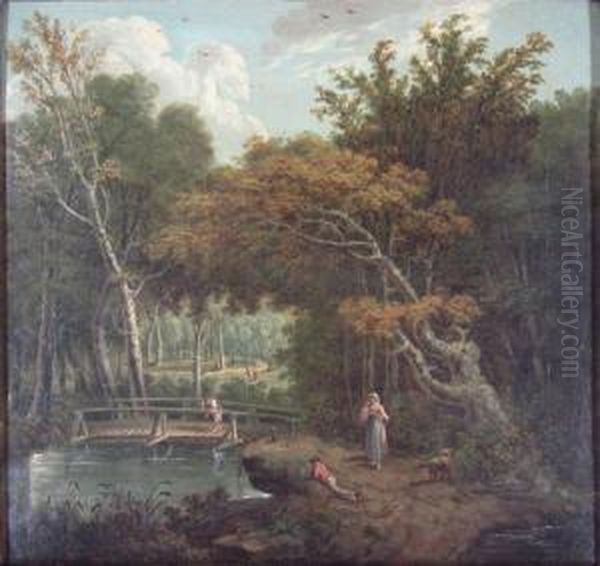 A Shady Glade With Figures Oil Painting by William Westall